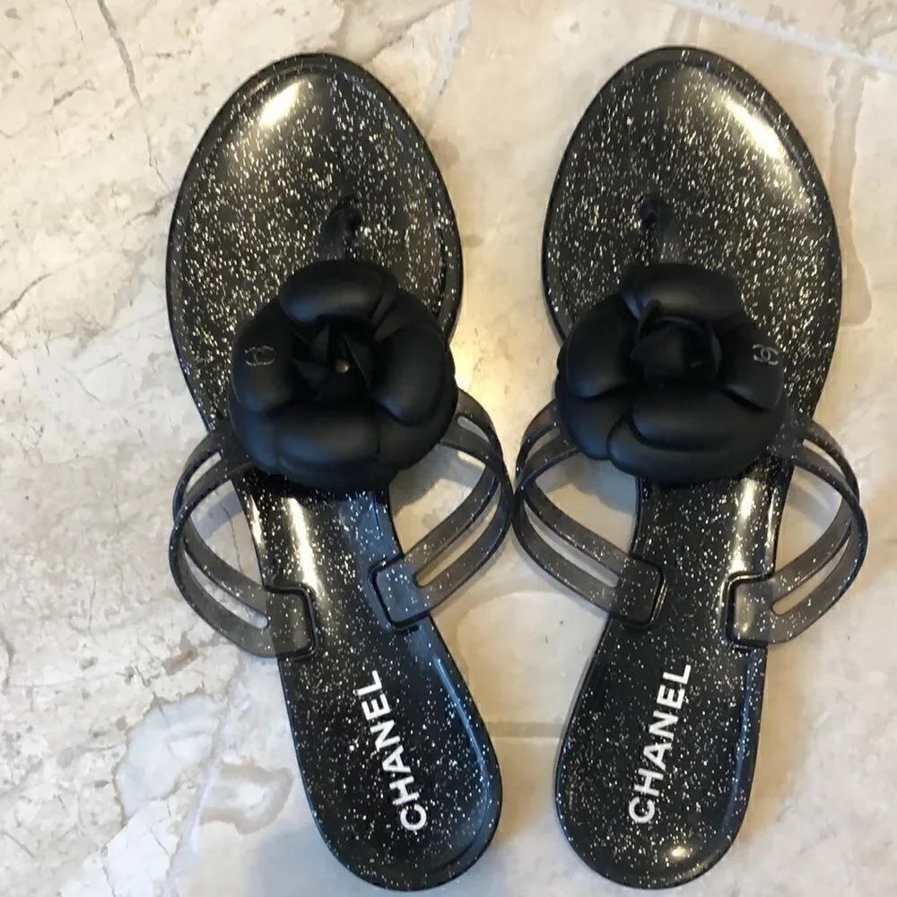 Chanel Camelia flip flop jelly sandal sz 40